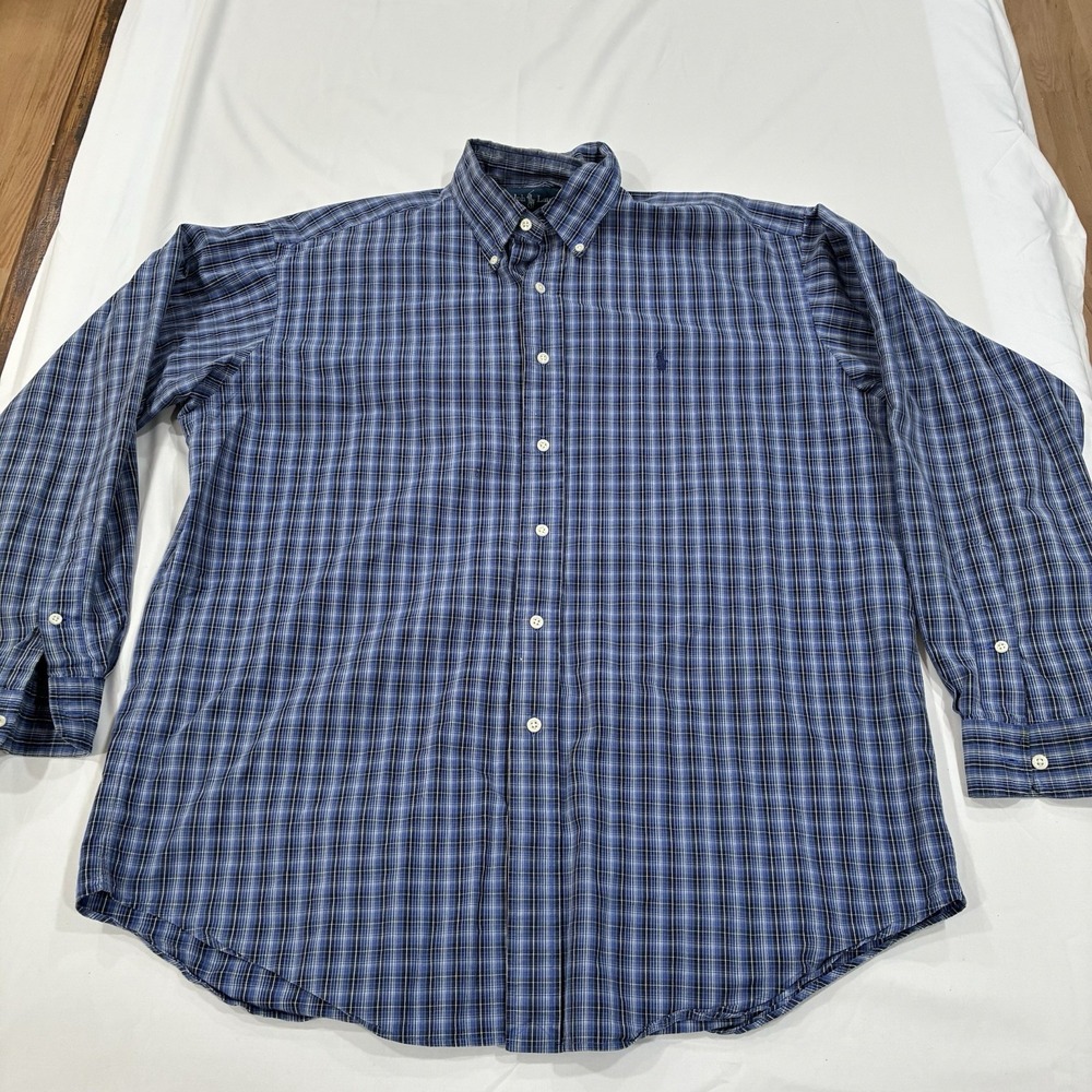 Ralph Lauren Shirt Mens Large Blue Plaid Blake Long Sleeve Button Oxford